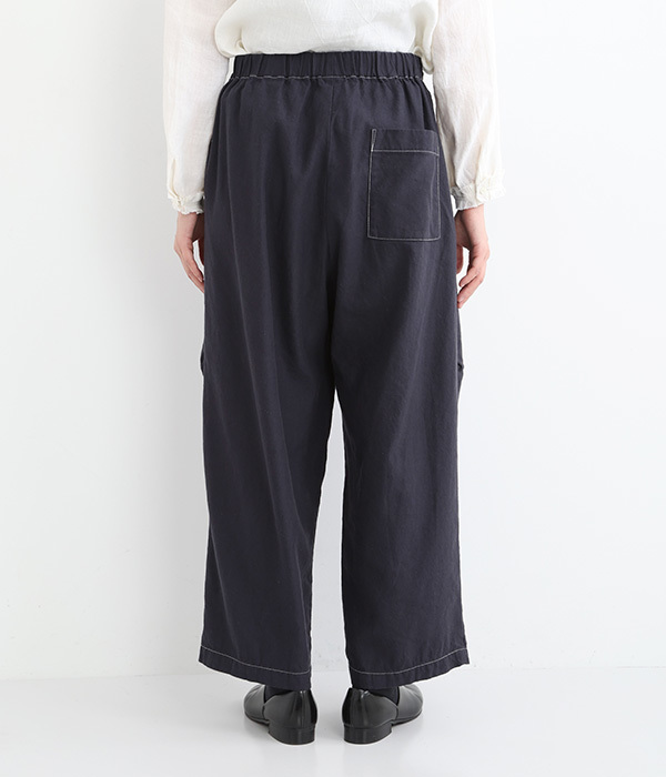 コットンリネン ギャザーワイドパンツ(A・ネイビー)【再入荷 コットンリネン ギャザーワイドパンツ(A・ネイビー)【再入荷
