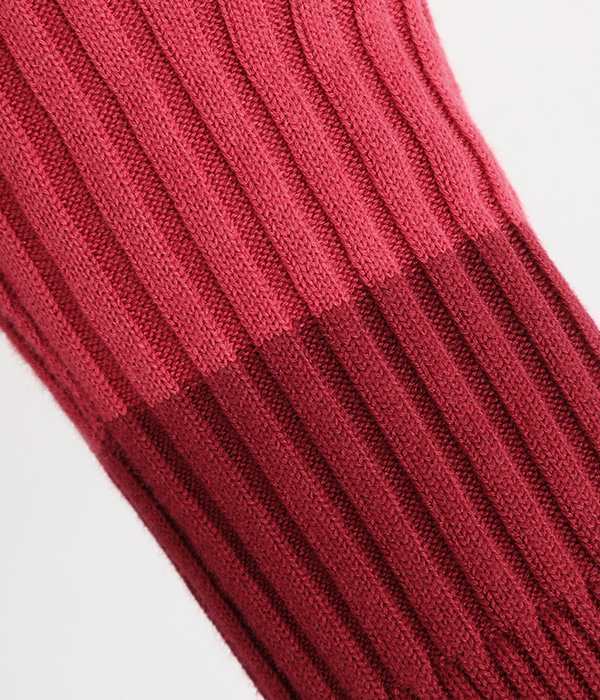 ホールガーメント　コットンリブ裾ラウンド袖配色プルオーバー(C・レッド)