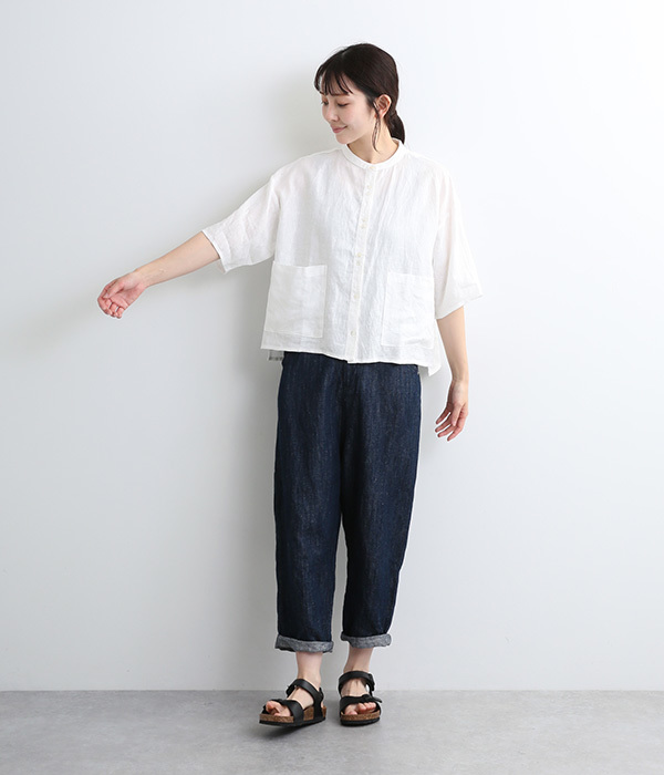 平織リネン　ダブルポケットシャツ(A・オフホワイト)
