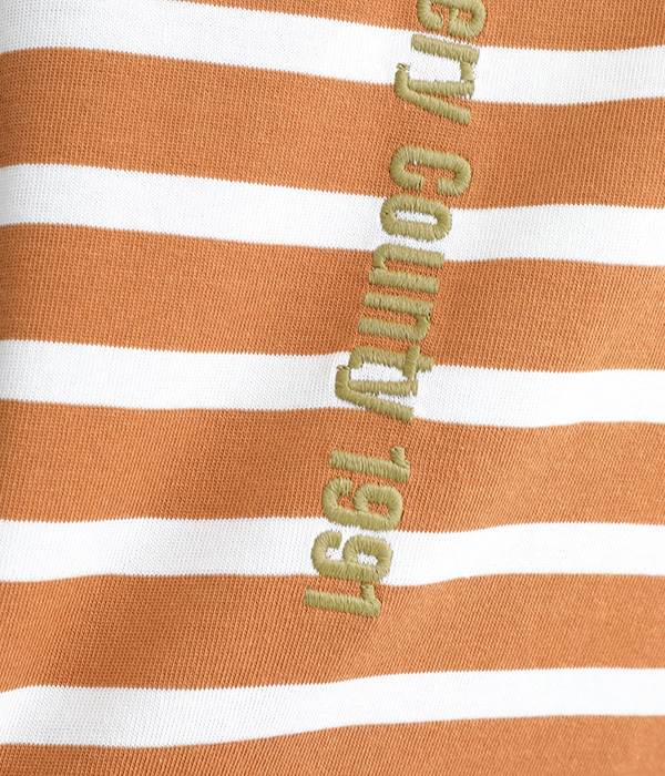ボーダーロゴ刺繍 バックロゴ刺繍チュニック(C・オレンジ×アイボリー)