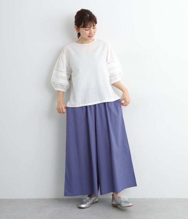 コットンリネンキャンブリックフレアパンツ(C・グレージュ)