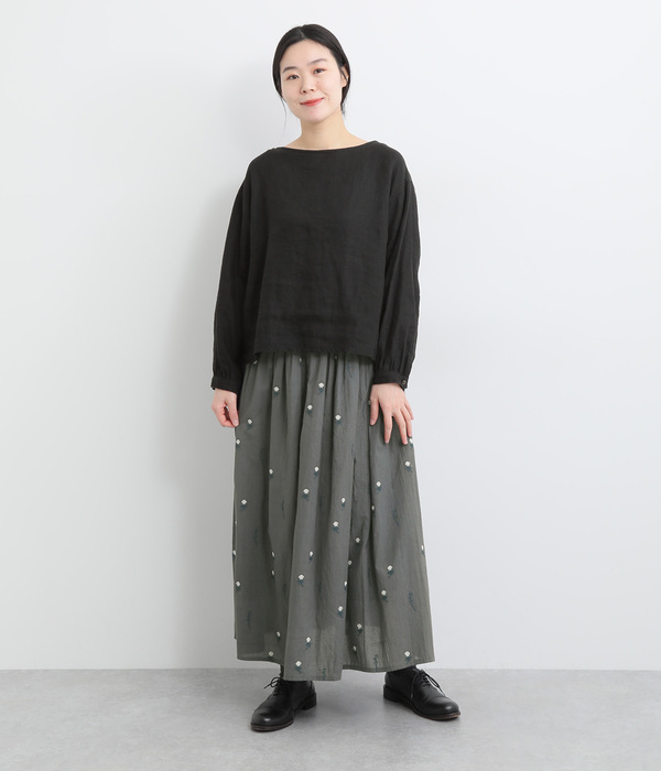 シロツメクサ刺繍ギャザースカート(C・ダークグレー)