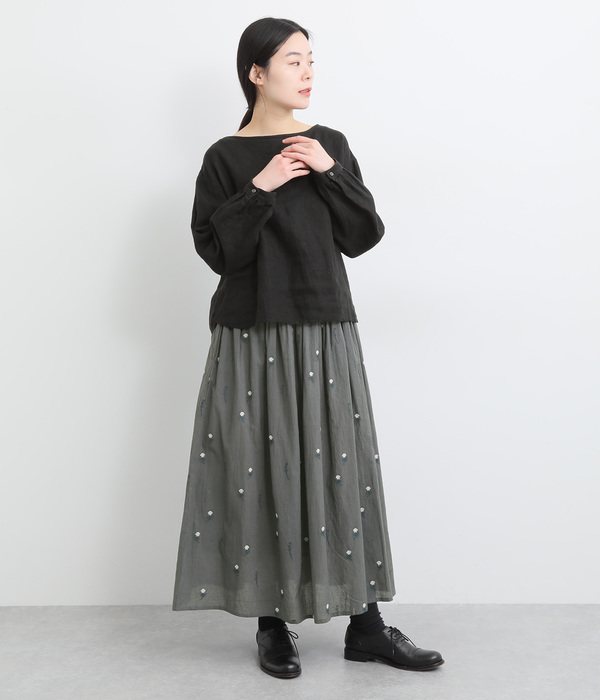 シロツメクサ刺繍ギャザースカート(C・ダークグレー)