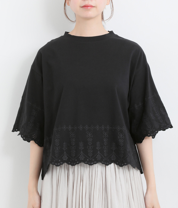 スカラップ刺繍プルオーバー(B・ブラック)