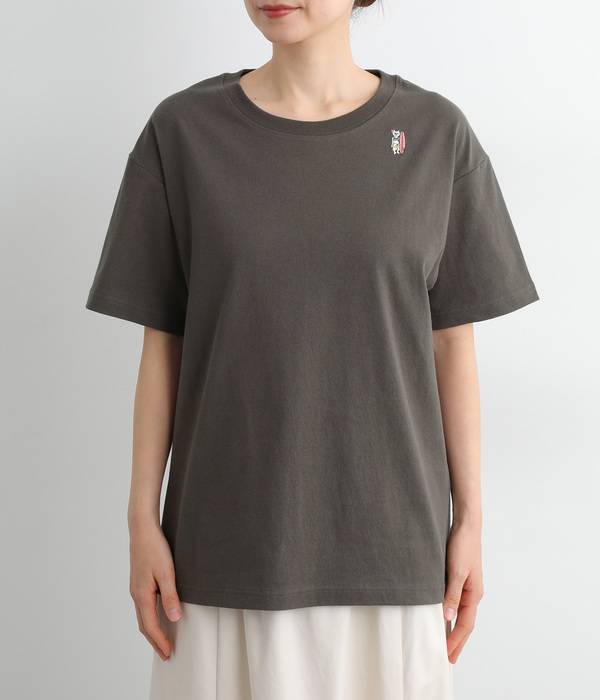 USAコットンワンポイント刺繍ボックスTシャツ(C・チャコール)