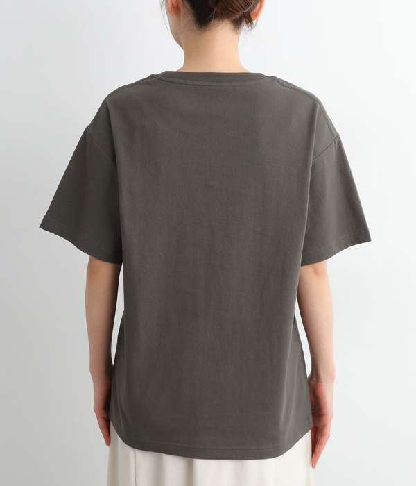 USAコットンワンポイント刺繍ボックスTシャツ(C・チャコール)