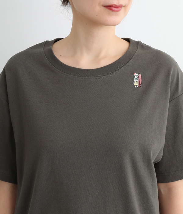USAコットンワンポイント刺繍ボックスTシャツ(C・チャコール)