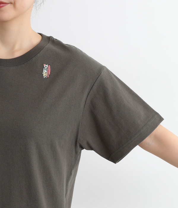 USAコットンワンポイント刺繍ボックスTシャツ(C・チャコール)