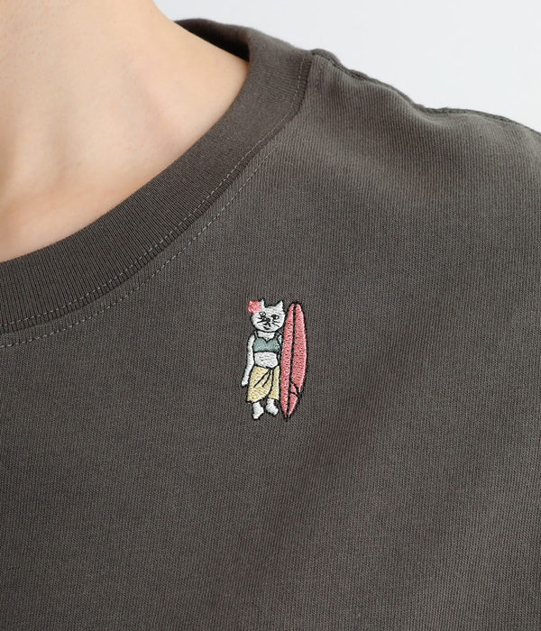 USAコットンワンポイント刺繍ボックスTシャツ(C・チャコール)