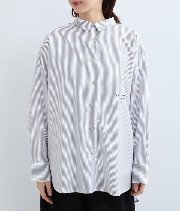 favorite刺繍オーバーサイズシャツ(A・ストライプ)