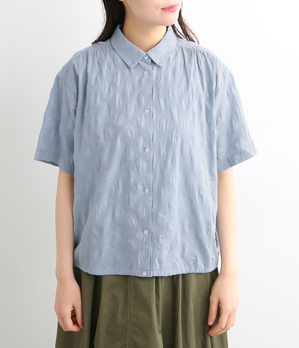 塩縮ドットプリントシャツ(C・ブルー)