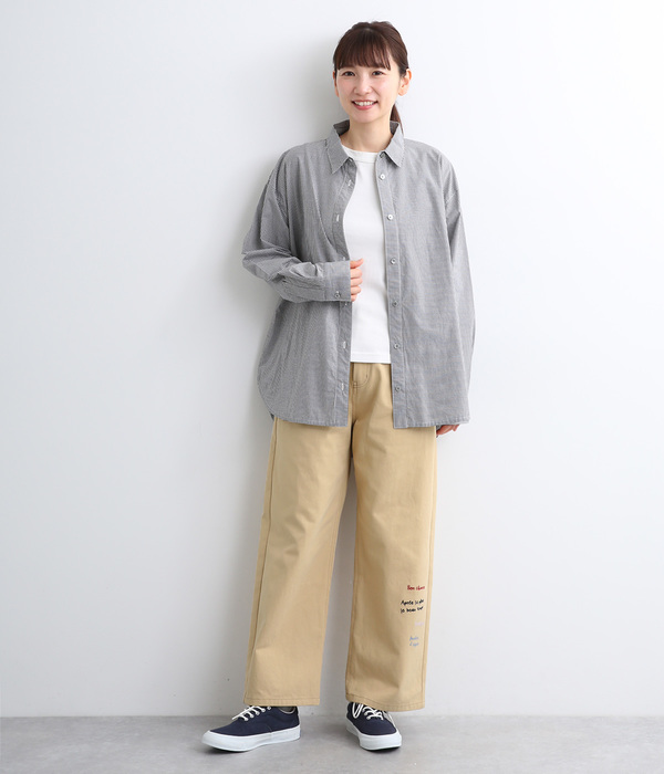 メッセージ刺繍ストレートパンツ(B・ベージュ)