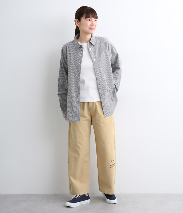 メッセージ刺繍ストレートパンツ(B・ベージュ)