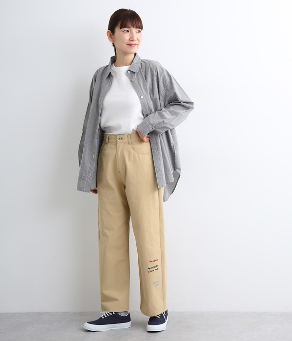 メッセージ刺繍ストレートパンツ(B・ベージュ)