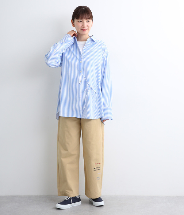 メッセージ刺繍ストレートパンツ(B・ベージュ)