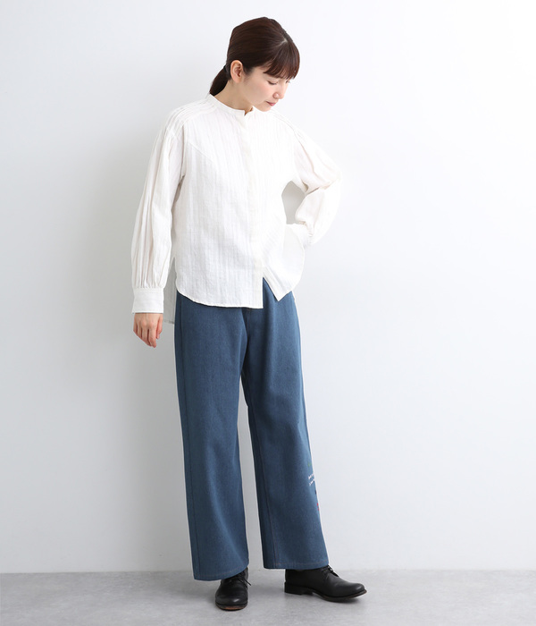 メッセージ刺繍ストレートパンツ(B・ベージュ)