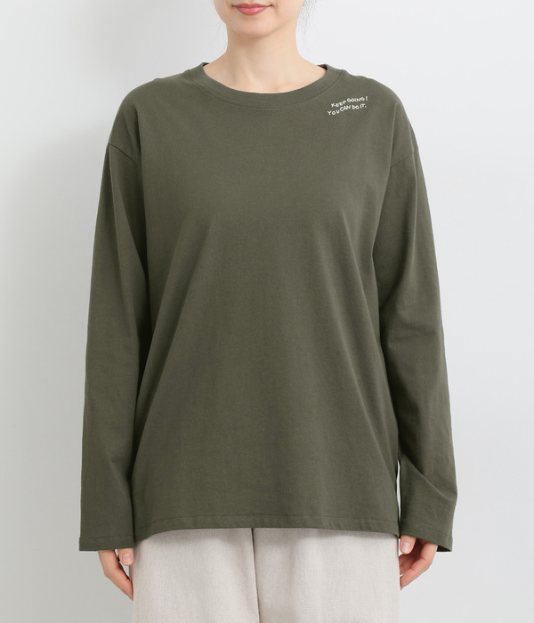 USAコットン刺繍ワイドロングTシャツ(C・ダークグレー)