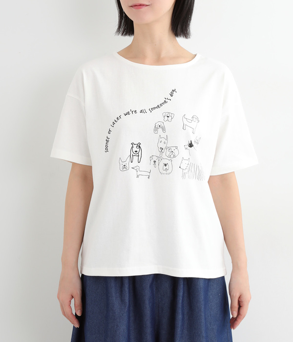 コットン天竺らくがきワンコ幅広プルオーバー(A・オフ)