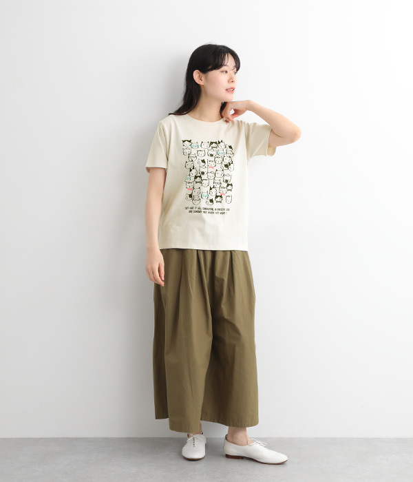 コットン天竺ぎっしりネコプリントTEE(A・ナチュラル)