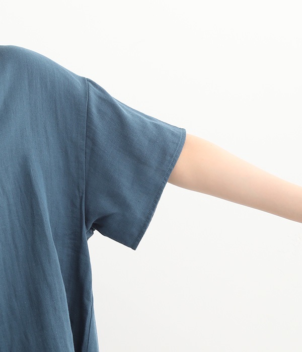 【着る保湿クリーム】やわらかWガーゼルームウェア　スタンドカラーシャツ×パンツセット(A・ネイビー)
