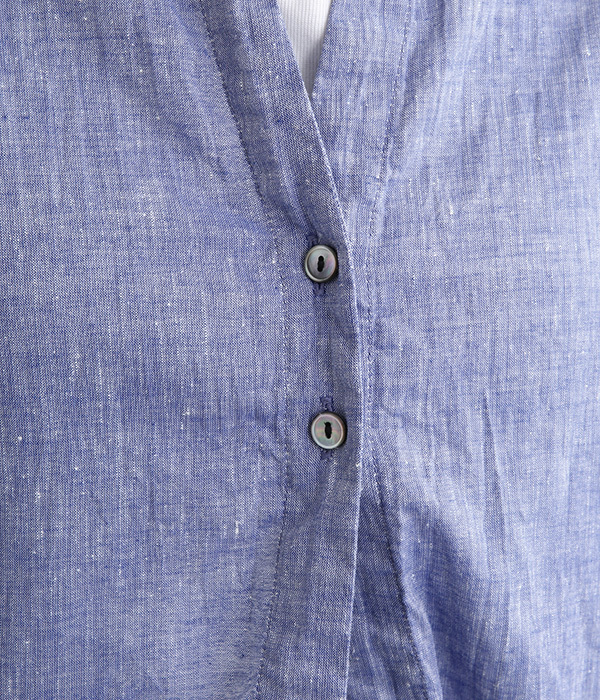 コットンリネンダンガリー　2ボタンサマーシャツ(B・ブルー)