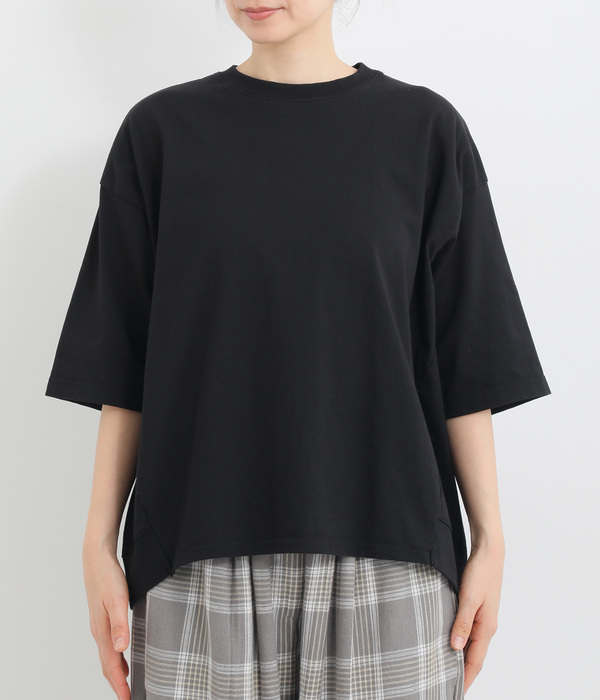 コットンアメリカンドライ天竺バックスリットTシャツ(D・ブラック)