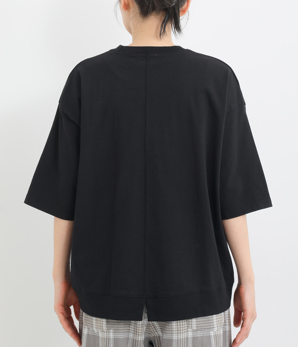 コットンアメリカンドライ天竺バックスリットTシャツ(D・ブラック)