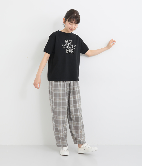 コットン天竺半袖プリントTシャツ〈FUN WALK/RUN〉(B・グレー)