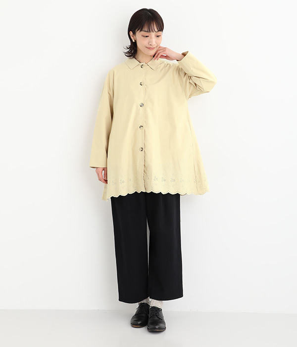 コットンツイル　スカラ刺繍コート(A・ベージュ)