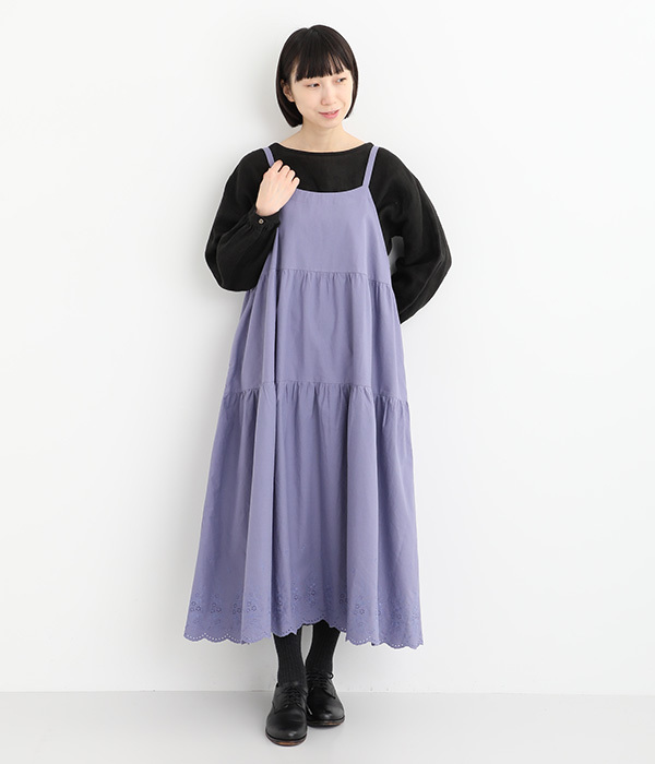 コットンツイル　スカラ刺繍キャミワンピース(B・ラベンダー)