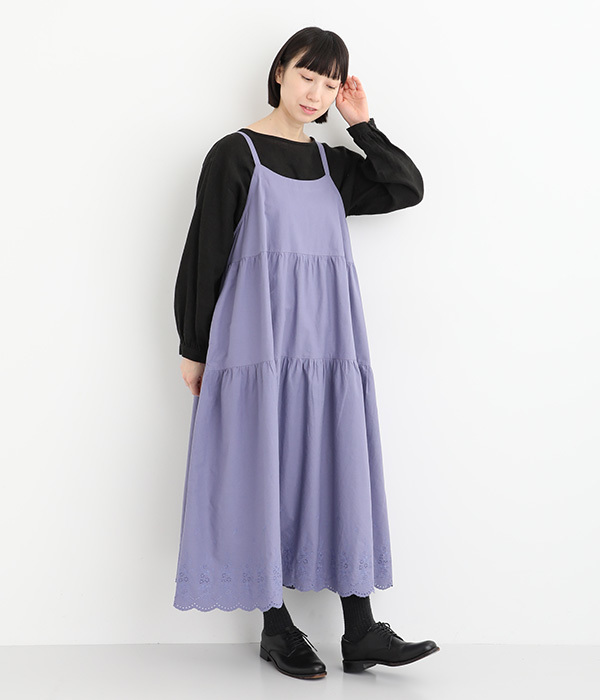 コットンツイル　スカラ刺繍キャミワンピース(B・ラベンダー)