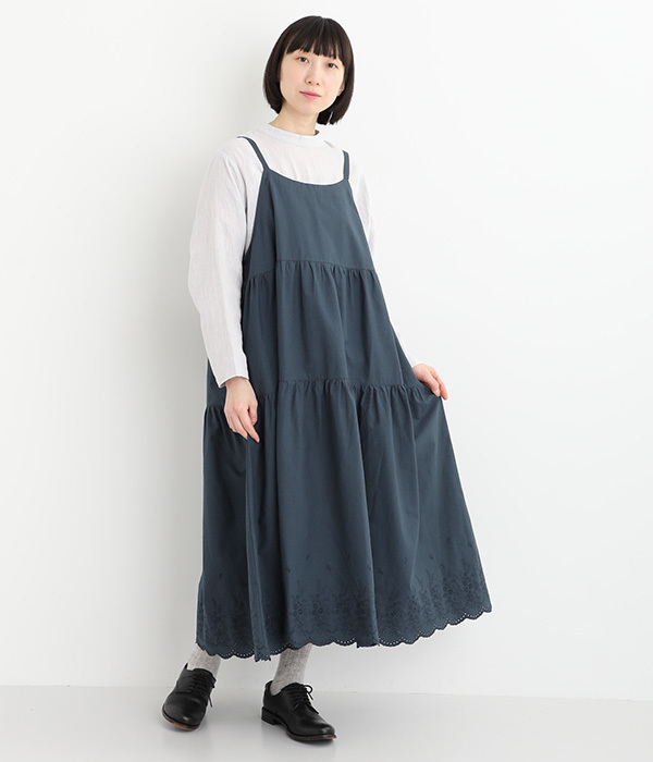 コットンツイル　スカラ刺繍キャミワンピース(B・ラベンダー)