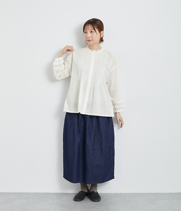スラブガーゼレーシーピンタックブラウス(オフ)