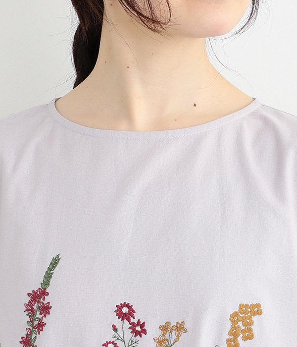 コットンリネン平織パーツ刺繍スリーブレスワンピース(B