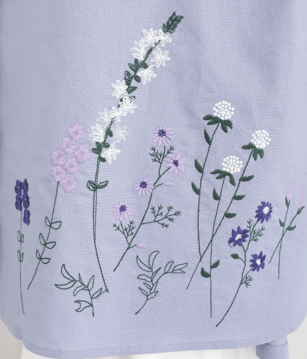 コットンリネン平織パーツ刺繍襟付きチュニックブラウス(C・ラベンダー)