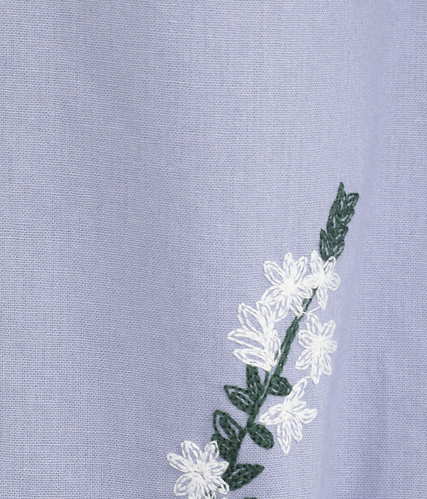 コットンリネン平織パーツ刺繍襟付きチュニックブラウス(C・ラベンダー)