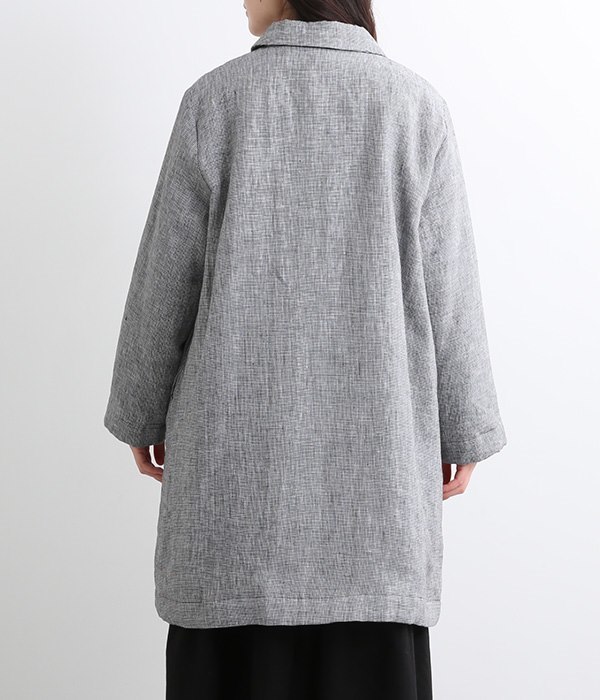 リネン平織裾刺繍中綿コート(B・千鳥格子)