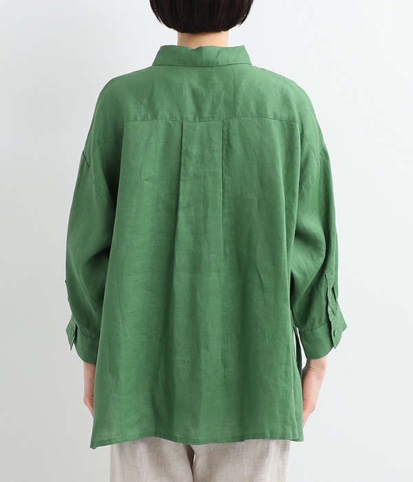 薄手リネン平織り　シャツ(C・グリーン)