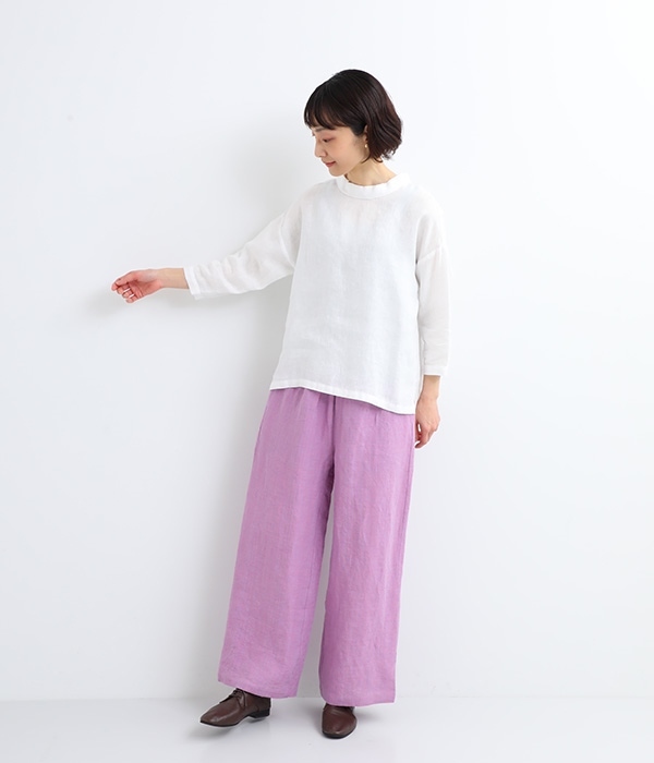 薄手リネン平織り　ロールカラープルオーバー(A・オフホワイト)