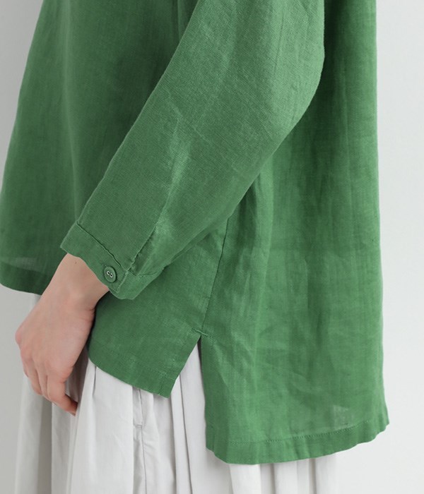 薄手リネン平織り　ロールカラープルオーバー(C・グリーン)