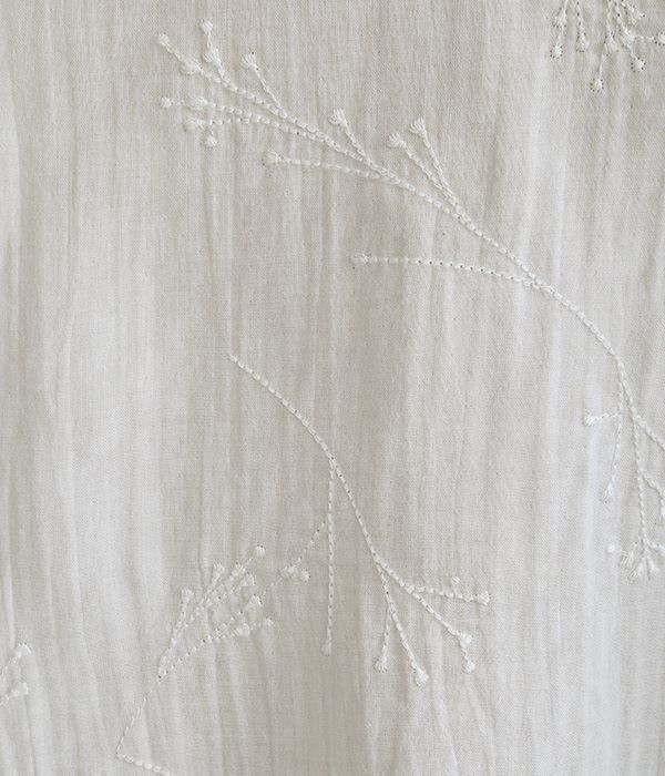 Wガーゼ刺繍　マオカラープルオーバー(A・ライトグレー)