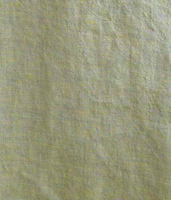 リネン多色織　ミニスタンド襟ワンピース(A・イエローグリーン)