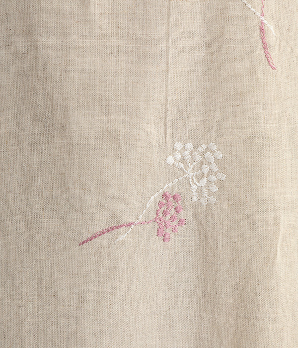 コットンリネン花刺繍　ノースリーブワンピース(A・グレイッシュピンク)