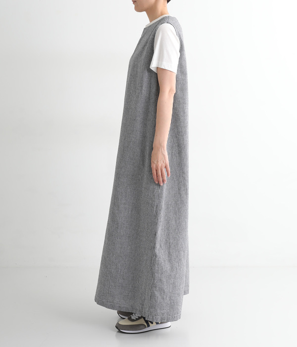 リネンコットン ワイドサロペットパンツ(B・ギンガム)