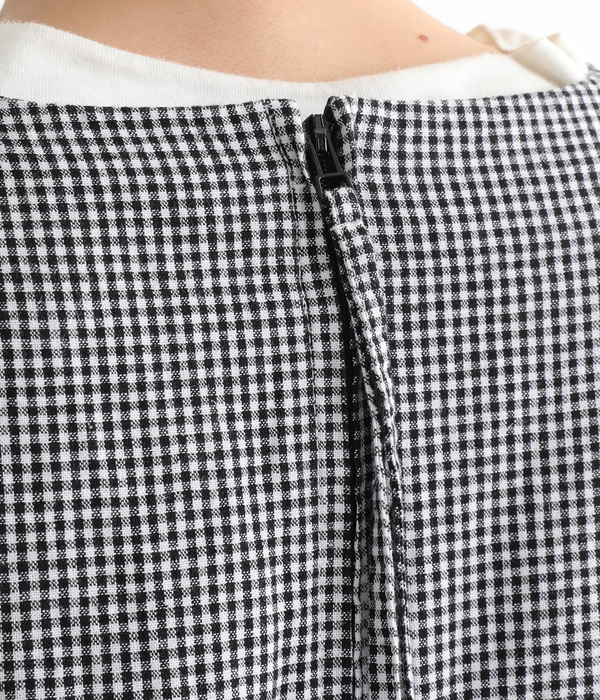 リネンコットン ワイドサロペットパンツ(B・ギンガム)