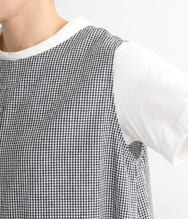 リネンコットン ワイドサロペットパンツ(B・ギンガム)