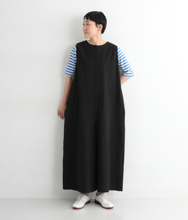 リネンコットン ワイドサロペットパンツ(B・ギンガム)