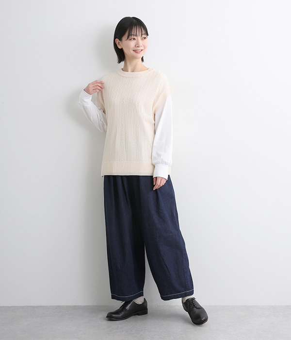 6オンスコットンリネンデニム裾ダーツボールパンツ(A・ライト 6オンスコットンリネンデニム裾ダーツボールパンツ(A・ライト