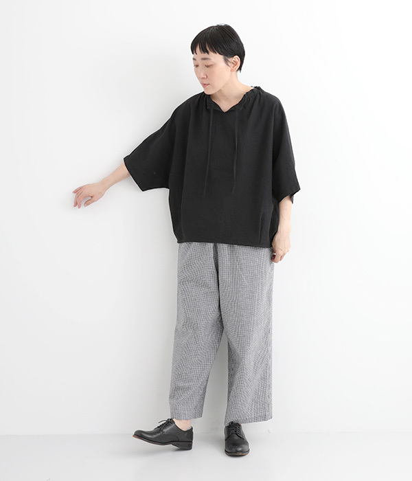 コットンリネンキャンバスドロストネックプルオーバー(B・ギンガム)