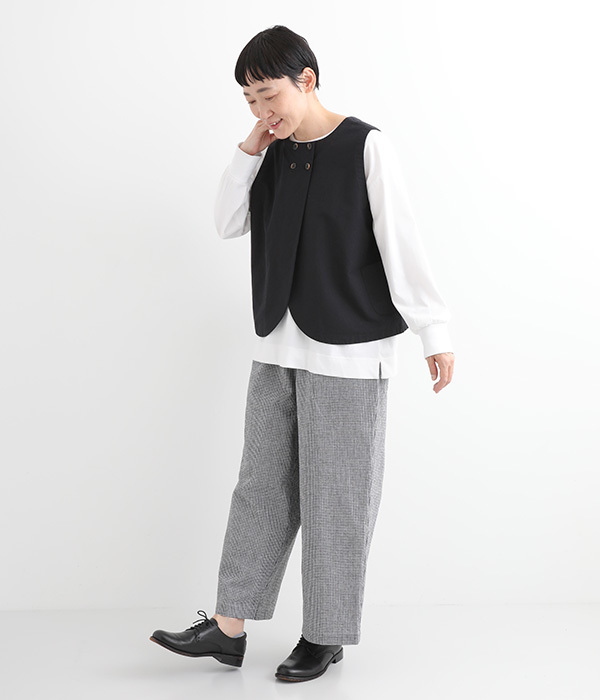 コットンリネンウェザークロス2wayダブルボタンポケ付ベスト(B・ブラック)